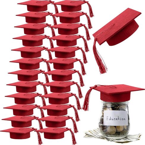 24 Pcs Graduation Cap Decorations Mason Jar Lid with Tassels 4.2 Inch Grad Hat Large Mason Can Toppers for Graduation Party table (Orange) in Saudi Arabia