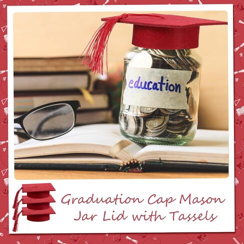 24 Pcs Graduation Cap Decorations Mason Jar Lid with Tassels 4.2 Inch Grad Hat Large Mason Can Toppers for Graduation Party table (Orange) in Saudi Arabia