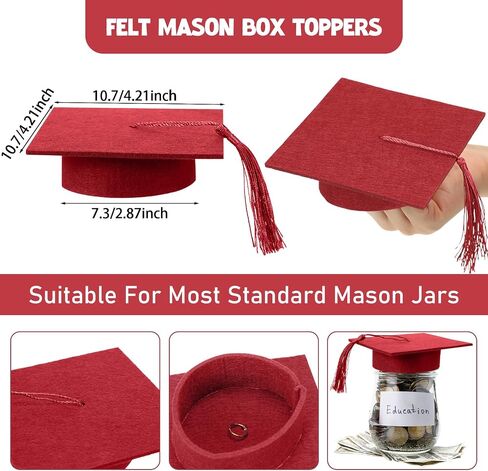 24 Pcs Graduation Cap Decorations Mason Jar Lid with Tassels 4.2 Inch Grad Hat Large Mason Can Toppers for Graduation Party table (Orange) in Saudi Arabia