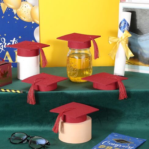 24 Pcs Graduation Cap Decorations Mason Jar Lid with Tassels 4.2 Inch Grad Hat Large Mason Can Toppers for Graduation Party table (Orange) in Saudi Arabia