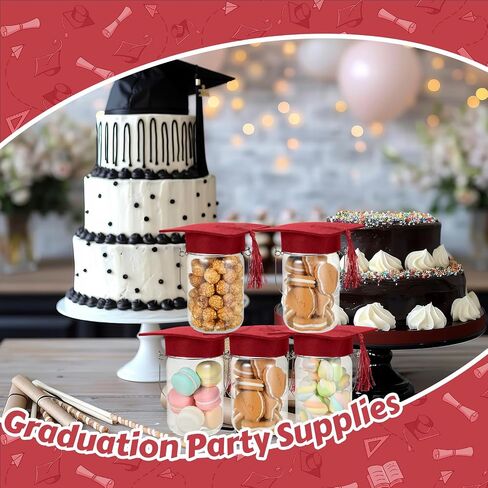 24 Pcs Graduation Cap Decorations Mason Jar Lid with Tassels 4.2 Inch Grad Hat Large Mason Can Toppers for Graduation Party table (Orange) in Saudi Arabia