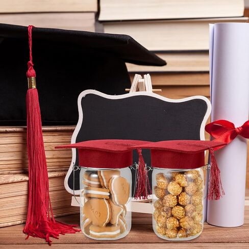 24 Pcs Graduation Cap Decorations Mason Jar Lid with Tassels 4.2 Inch Grad Hat Large Mason Can Toppers for Graduation Party table (Orange) in Saudi Arabia