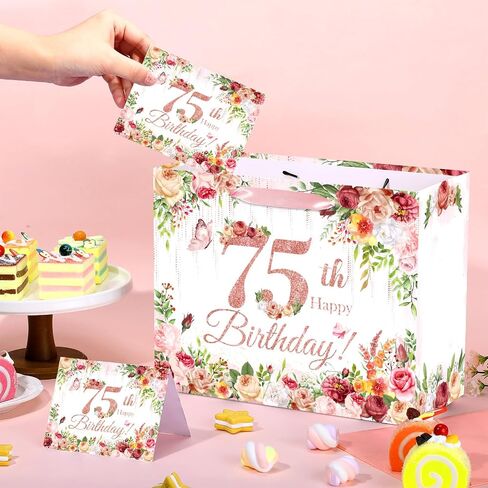 80th Birthday Gift Bag Flower 80th Birthday Decorations for Women Rose Gold 80th Birthday Gift Wrapping Paper Bag Eighty Birthday Card for Cheers to 80 Years Old Birthday Party Favors Supplies in Kuwait