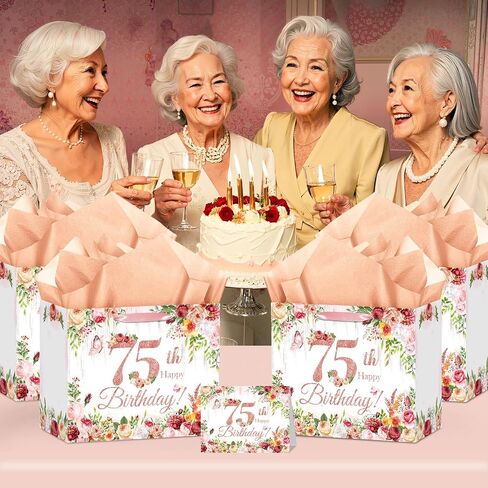 80th Birthday Gift Bag Flower 80th Birthday Decorations for Women Rose Gold 80th Birthday Gift Wrapping Paper Bag Eighty Birthday Card for Cheers to 80 Years Old Birthday Party Favors Supplies in Kuwait