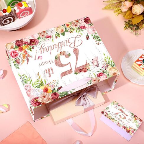 80th Birthday Gift Bag Flower 80th Birthday Decorations for Women Rose Gold 80th Birthday Gift Wrapping Paper Bag Eighty Birthday Card for Cheers to 80 Years Old Birthday Party Favors Supplies in Kuwait