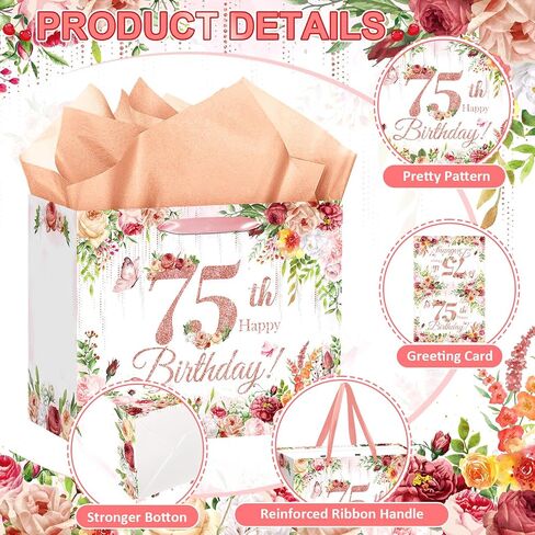 80th Birthday Gift Bag Flower 80th Birthday Decorations for Women Rose Gold 80th Birthday Gift Wrapping Paper Bag Eighty Birthday Card for Cheers to 80 Years Old Birthday Party Favors Supplies in Kuwait