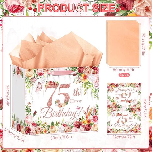 80th Birthday Gift Bag Flower 80th Birthday Decorations for Women Rose Gold 80th Birthday Gift Wrapping Paper Bag Eighty Birthday Card for Cheers to 80 Years Old Birthday Party Favors Supplies in Kuwait