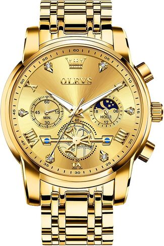 OLEVS Men's Stainless Steel Chronograph Watch, Large Face Easy to Read Roman Numerals Diamond Accented Analog Dress Watches for Men, Elegant Waterproof Luminous Male Quartz Wristwatch in Saudi Arabia