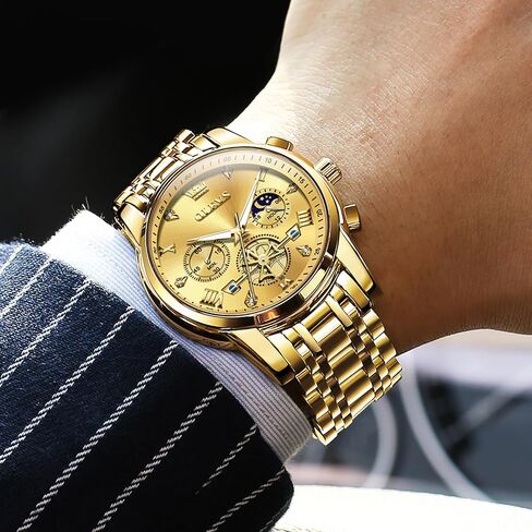 OLEVS Men's Stainless Steel Chronograph Watch, Large Face Easy to Read Roman Numerals Diamond Accented Analog Dress Watches for Men, Elegant Waterproof Luminous Male Quartz Wristwatch in Saudi Arabia