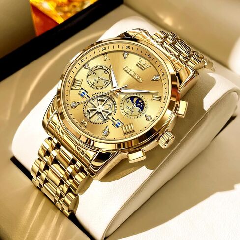 OLEVS Men's Stainless Steel Chronograph Watch, Large Face Easy to Read Roman Numerals Diamond Accented Analog Dress Watches for Men, Elegant Waterproof Luminous Male Quartz Wristwatch in Saudi Arabia