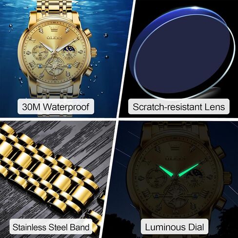 OLEVS Men's Stainless Steel Chronograph Watch, Large Face Easy to Read Roman Numerals Diamond Accented Analog Dress Watches for Men, Elegant Waterproof Luminous Male Quartz Wristwatch in Saudi Arabia