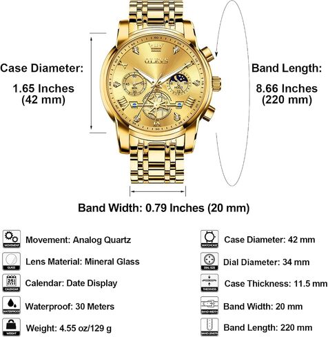 OLEVS Men's Stainless Steel Chronograph Watch, Large Face Easy to Read Roman Numerals Diamond Accented Analog Dress Watches for Men, Elegant Waterproof Luminous Male Quartz Wristwatch in Saudi Arabia