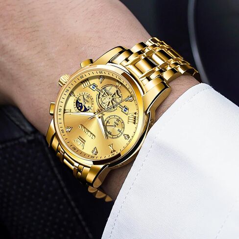 OLEVS Men's Stainless Steel Chronograph Watch, Large Face Easy to Read Roman Numerals Diamond Accented Analog Dress Watches for Men, Elegant Waterproof Luminous Male Quartz Wristwatch in Saudi Arabia