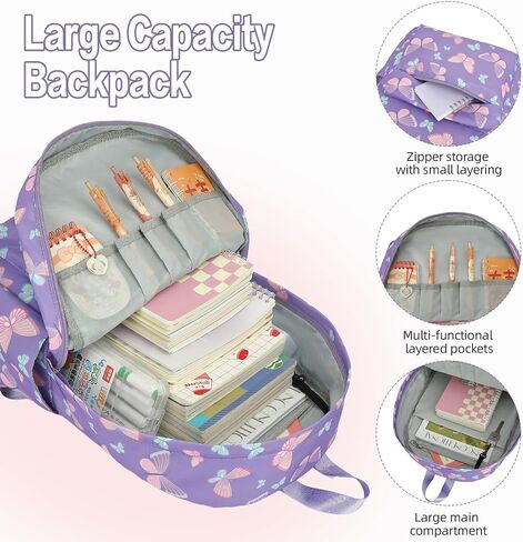 3in1 School Backpacks for Girls, kids Bookbag Set with Lunch Box and Pencil Case Laptop Backpack for Women, Elementary Middle School Bags (Pink Stripe Flamingo) in Saudi Arabia