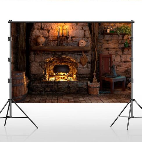 lofaris 7x5ft هالوين خلفية للتصوير الفوتوغرافي منزل مسكون القوطية الساحرة غرفة الموقد حجر الطوب الطابق الجماجم هالوماس خلفية الجدار لجميع القديسين عيد الصورة استوديو الدعامة in Saudi Arabia