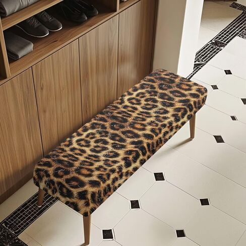 Dining Bench Covers,Leopard Print Elastic Chair Covers,Soft Stretch Dining Bench Cover for Dining Room Living Room Home Party,Easy to Install in Kuwait