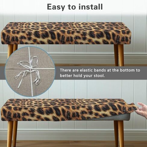 Dining Bench Covers,Leopard Print Elastic Chair Covers,Soft Stretch Dining Bench Cover for Dining Room Living Room Home Party,Easy to Install in Kuwait