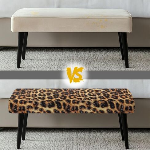 Dining Bench Covers,Leopard Print Elastic Chair Covers,Soft Stretch Dining Bench Cover for Dining Room Living Room Home Party,Easy to Install in Kuwait