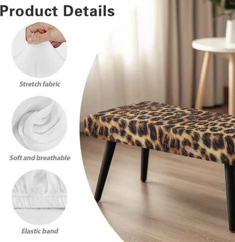 Dining Bench Covers,Leopard Print Elastic Chair Covers,Soft Stretch Dining Bench Cover for Dining Room Living Room Home Party,Easy to Install in Kuwait
