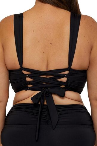 Women's Color Code Plus Size Shirred Bikini Top, Adjustable, Tie Back, Swimwear Separates in Saudi Arabia