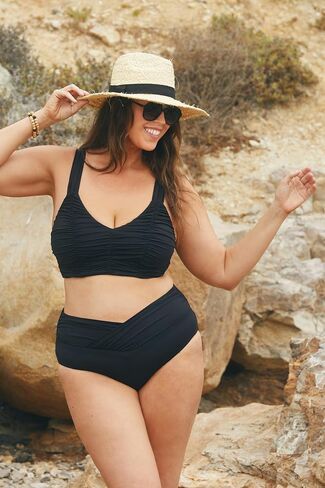 Women's Color Code Plus Size Shirred Bikini Top, Adjustable, Tie Back, Swimwear Separates in Saudi Arabia