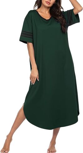 Ekouaer Long Nightgown, Womens V Neck Loungewear Oversized Sleepwear Loose Sleep Dress S-4XL Green in Saudi Arabia