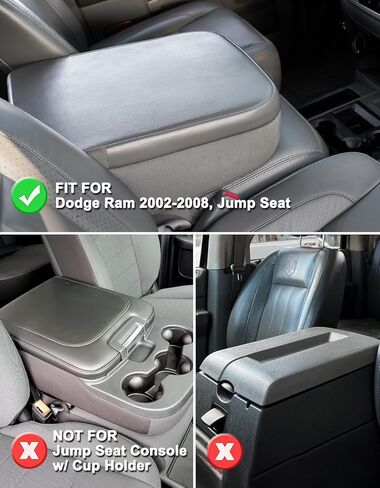 KBH Center Console Armrest Cover for Dodge Ram 2002 2003 2004 2005 2006 2007 2008, Jump Seat, Vinyl Leather Trim, Middle Console Protective Cover w/Velcro, Anti-Scratch, Black in Saudi Arabia