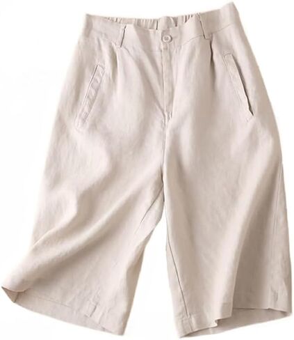 Kinghua Linen Shorts for Women Pleated Wide Leg Elastic High Waisted Casual Summer Bermuda Shorts with Pockets in Saudi Arabia