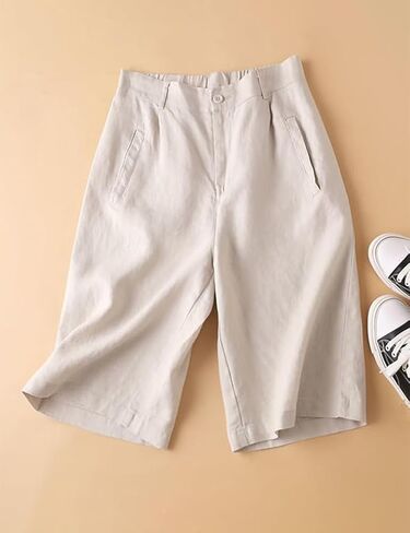 Kinghua Linen Shorts for Women Pleated Wide Leg Elastic High Waisted Casual Summer Bermuda Shorts with Pockets in Saudi Arabia
