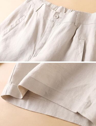Kinghua Linen Shorts for Women Pleated Wide Leg Elastic High Waisted Casual Summer Bermuda Shorts with Pockets in Saudi Arabia