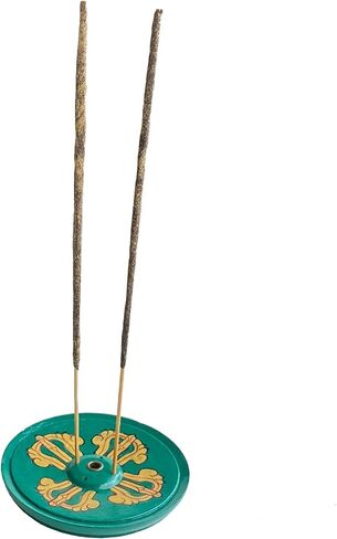 Wood Incense Holder Dorje (Vajra) Design | Handmade Handpainted Eco-Friendly Wood Incense Burner Ash Catcher | Home Décor Housewarming Gift | Stand Holds 4 Regular and 1 Tibetan Sticks in Kuwait