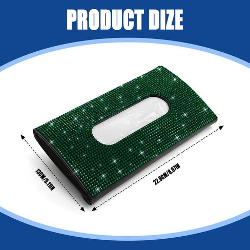 Bling Car Sun Visor Tissue Box Holder, Visor Accessories, Rhinestone PU Leather Crystal Sparkling Napkin Holder, Auto Sun Visor Paper Towel Cover Case Accessories for Most Cars (Green) in Saudi Arabia