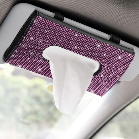 Bling Car Sun Visor Tissue Box Holder, Visor Accessories, Rhinestone PU Leather Crystal Sparkling Napkin Holder, Auto Sun Visor Paper Towel Cover Case Accessories for Most Cars (Green) in Saudi Arabia