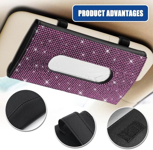 Bling Car Sun Visor Tissue Box Holder, Visor Accessories, Rhinestone PU Leather Crystal Sparkling Napkin Holder, Auto Sun Visor Paper Towel Cover Case Accessories for Most Cars (Green) in Saudi Arabia