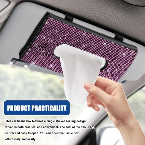 Bling Car Sun Visor Tissue Box Holder, Visor Accessories, Rhinestone PU Leather Crystal Sparkling Napkin Holder, Auto Sun Visor Paper Towel Cover Case Accessories for Most Cars (Green) in Saudi Arabia