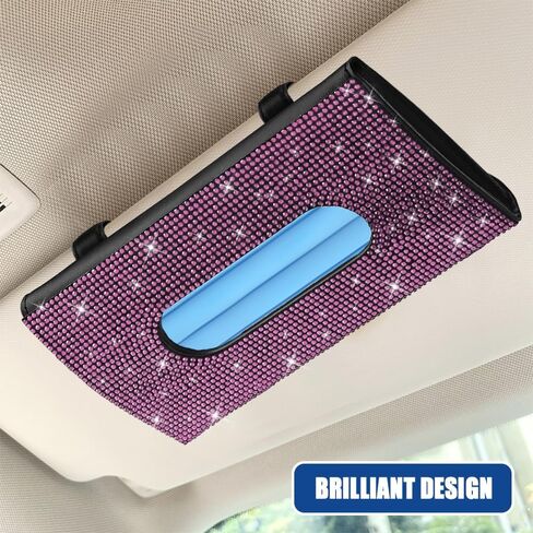 Bling Car Sun Visor Tissue Box Holder, Visor Accessories, Rhinestone PU Leather Crystal Sparkling Napkin Holder, Auto Sun Visor Paper Towel Cover Case Accessories for Most Cars (Green) in Saudi Arabia