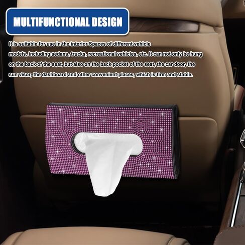 Bling Car Sun Visor Tissue Box Holder, Visor Accessories, Rhinestone PU Leather Crystal Sparkling Napkin Holder, Auto Sun Visor Paper Towel Cover Case Accessories for Most Cars (Green) in Saudi Arabia