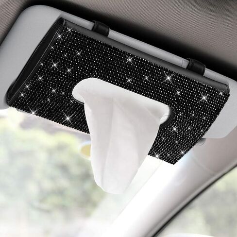 Bling Car Sun Visor Tissue Box Holder, Visor Accessories, Rhinestone PU Leather Crystal Sparkling Napkin Holder, Auto Sun Visor Paper Towel Cover Case Accessories for Most Cars (Green) in Saudi Arabia