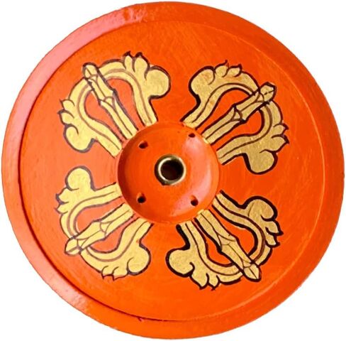 Wood Incense Holder Dorje (Vajra) Design | Handmade Handpainted Eco-Friendly Wood Incense Burner Ash Catcher | Home Décor Housewarming Gift | Stand Holds 4 Regular and 1 Tibetan Sticks in Kuwait