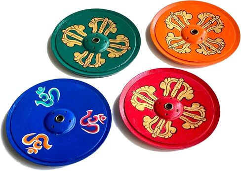 Wood Incense Holder Dorje (Vajra) Design | Handmade Handpainted Eco-Friendly Wood Incense Burner Ash Catcher | Home Décor Housewarming Gift | Stand Holds 4 Regular and 1 Tibetan Sticks in Kuwait