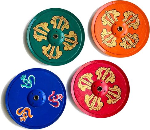 Wood Incense Holder Dorje (Vajra) Design | Handmade Handpainted Eco-Friendly Wood Incense Burner Ash Catcher | Home Décor Housewarming Gift | Stand Holds 4 Regular and 1 Tibetan Sticks in Kuwait