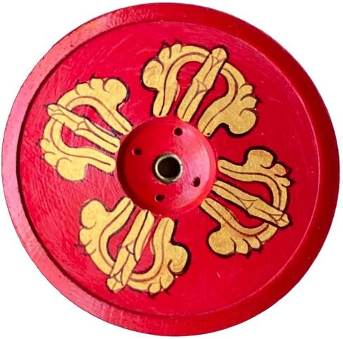 Wood Incense Holder Dorje (Vajra) Design | Handmade Handpainted Eco-Friendly Wood Incense Burner Ash Catcher | Home Décor Housewarming Gift | Stand Holds 4 Regular and 1 Tibetan Sticks in Kuwait