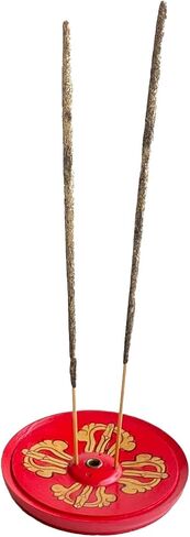 Wood Incense Holder Dorje (Vajra) Design | Handmade Handpainted Eco-Friendly Wood Incense Burner Ash Catcher | Home Décor Housewarming Gift | Stand Holds 4 Regular and 1 Tibetan Sticks in Kuwait