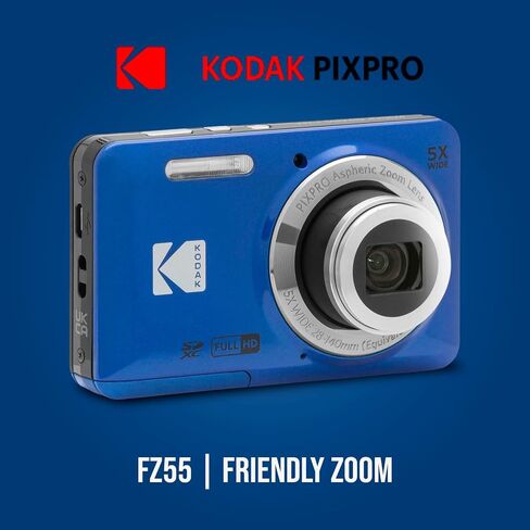 Kodak PIXPRO Friendly Zoom FZ55 Digital Camera (Blue) Bundle with 32GB Memory Card and Digital Camera LCD Screen Protectors (3 Items) in Saudi Arabia