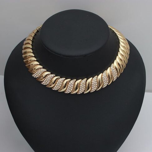 Chunky Chain Link Crystal Choker Necklace for Women Party Prom Accessories in Saudi Arabia