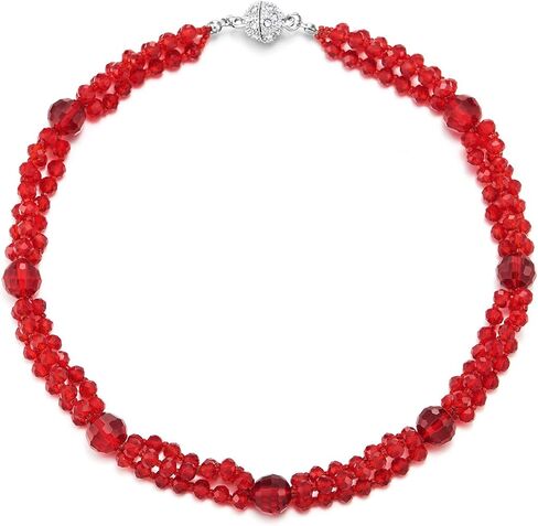 COOLSTEELANDBEYOND Beads Crystal Cluster Statement Necklace Braided Chain Choker Collar Necklace, Magnetic Clasp in Saudi Arabia