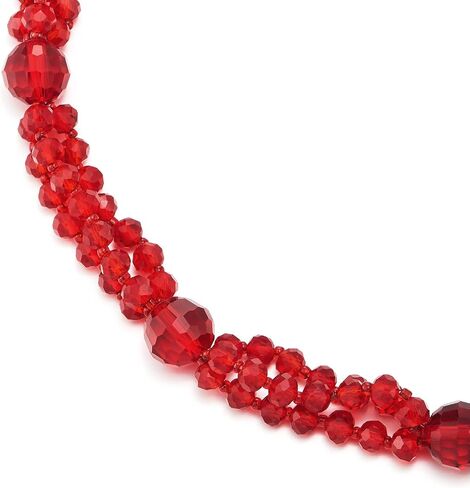 COOLSTEELANDBEYOND Beads Crystal Cluster Statement Necklace Braided Chain Choker Collar Necklace, Magnetic Clasp in Saudi Arabia