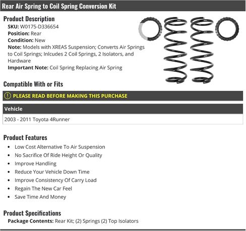 Rear Air Spring to Coil Spring Conversion Kit - 4 Piece - Compatible with 2003-2011 Toyota 4Runner in Saudi Arabia