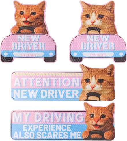 4pcs cat مغناطيس سيارة سائق جديدة ، كرتون مضحك عاكس السائق المغناطيس قابلة لإعادة الاستخدام للمغنطة لعلامات السلامة المصد للسيارة in Saudi Arabia