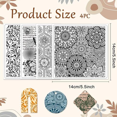 chgcraft 4 pcs 4 أنماط زهور البوليمرات البوليمرية ملصقات الطين صفائح الفطر على السيليكون ملمس ختم أوراق طلاء ملصق ملصق ملصق النمط النمطية لصنع الأقراط اليهود ، 5.5x5.5 بوصة in Saudi Arabia
